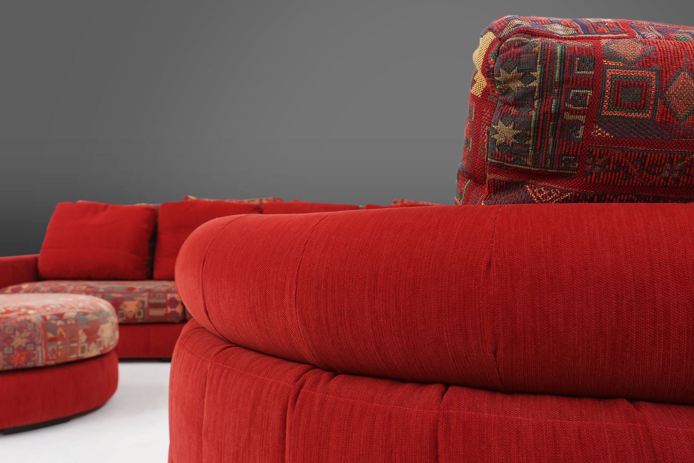 Modular Sofa in Red and Patterned Upholstery by Roche Bobois, France 1980sthumbnail